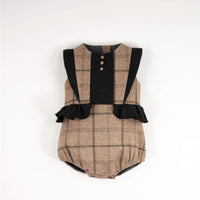 Popelin Beige Plaid Woollen Romper Suit With Frill (MOD 3.1)