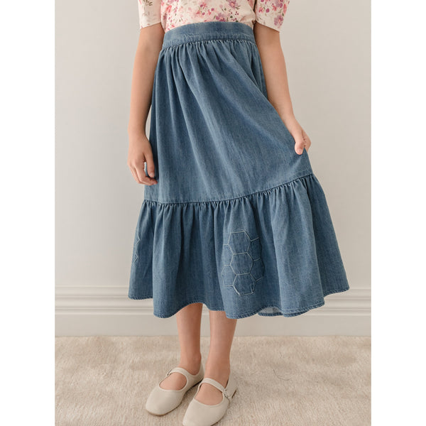 Pink Label By Petite Amalie Dark Chambray Patchwork Skirt