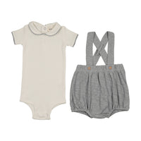 Mema Knits Short Overall + Onesie Set - Winter White / Dove Blue