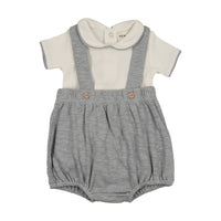 Mema Knits Short Overall + Onesie Set - Winter White / Dove Blue