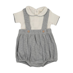 Mema Knits Short Overall + Onesie Set - Winter White / Dove Blue