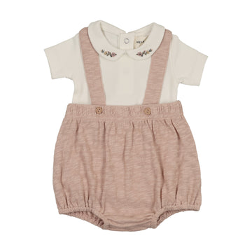 Mema Knits Short Overall + Onesie Set - Winter White / Pale Pink