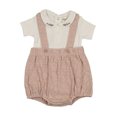 Mema Knits Short Overall + Onesie Set - Winter White / Pale Pink