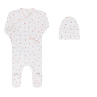 Ely's & Co Organic Cotton Cluster Flower Collection Ivory / Pink Footie + Cotton Beanie