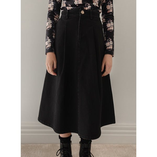 Pink Label By Petite Amalie Black Denim Pleat Front Skirt