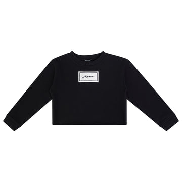 Jaybee Child Black Sherpa Patch Cropped Sweatshirt