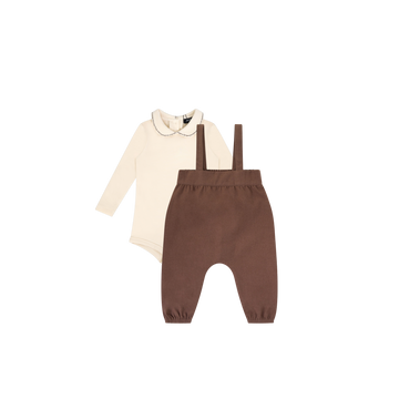 Jaybee Child Toffee/Cream Boys' Smocked Detail Romper Set
