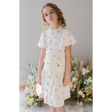 Steph Petite Rose Print Denim Skirt