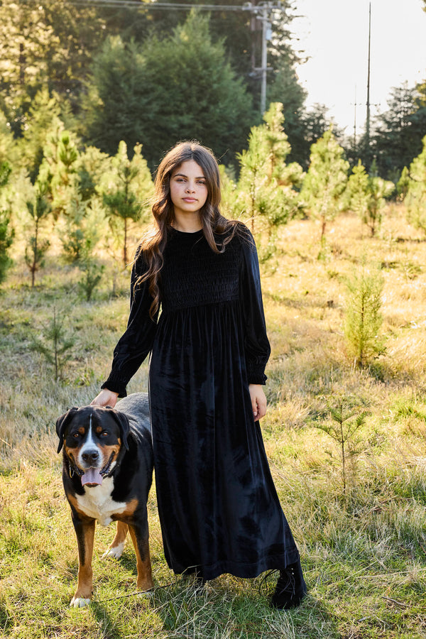 Pashmini Black Emma Smocked Velvet Maxi