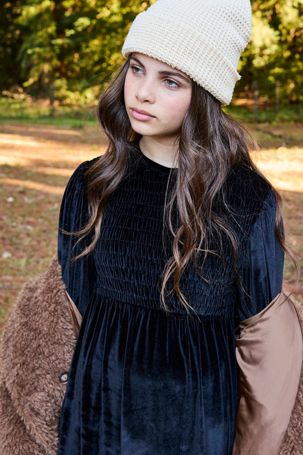 Pashmini Black Emma Smocked Velvet Maxi
