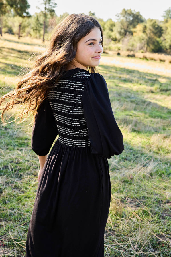 Pashmini Black Harper Stitched Smocked Maxi