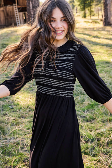 Pashmini Black Harper Stitched Smocked Maxi