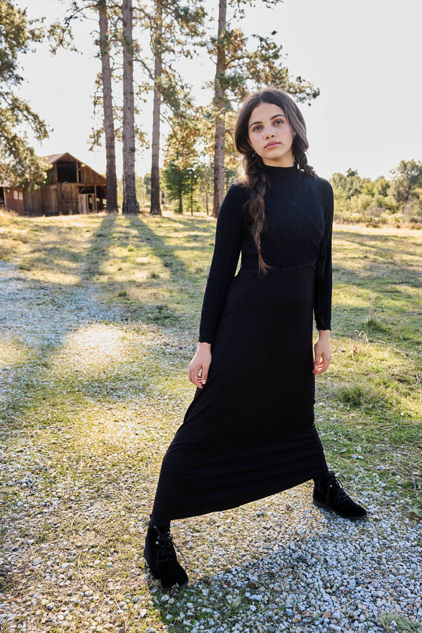 Pashmini Black Mia Pointelle Overlay Maxi