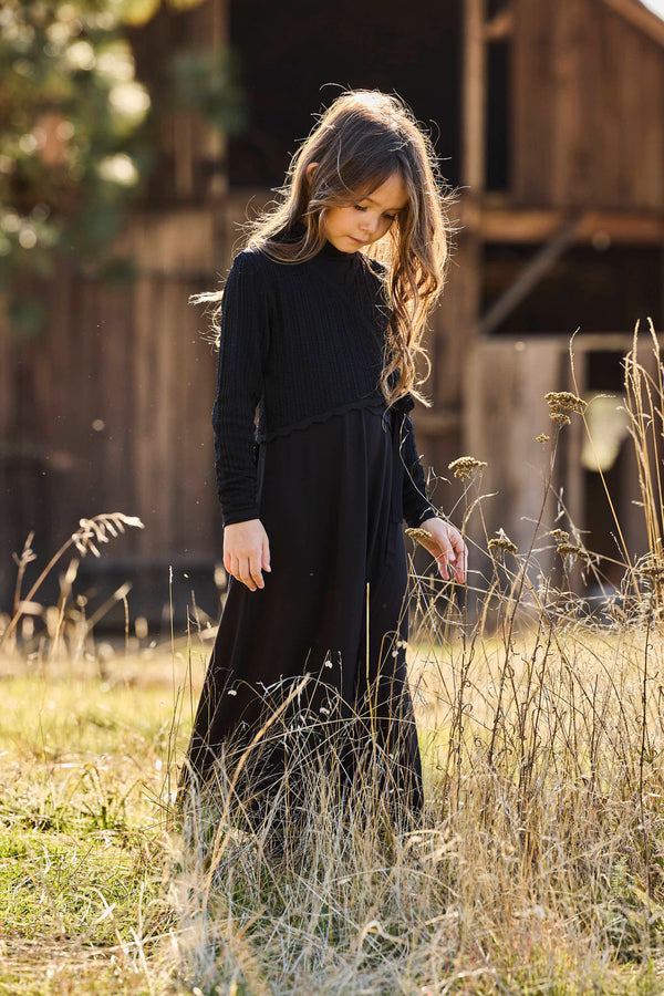 Pashmini Black Mia Pointelle Overlay Maxi