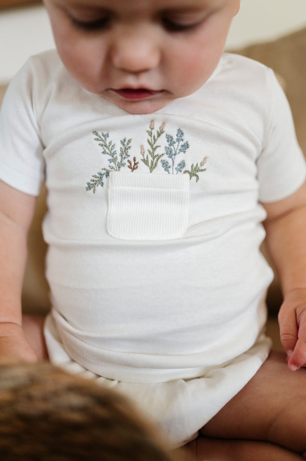 Ely's & Co Pocket Full of Flowers-  Leaves/Ivory - Tee and Bloomer Set
