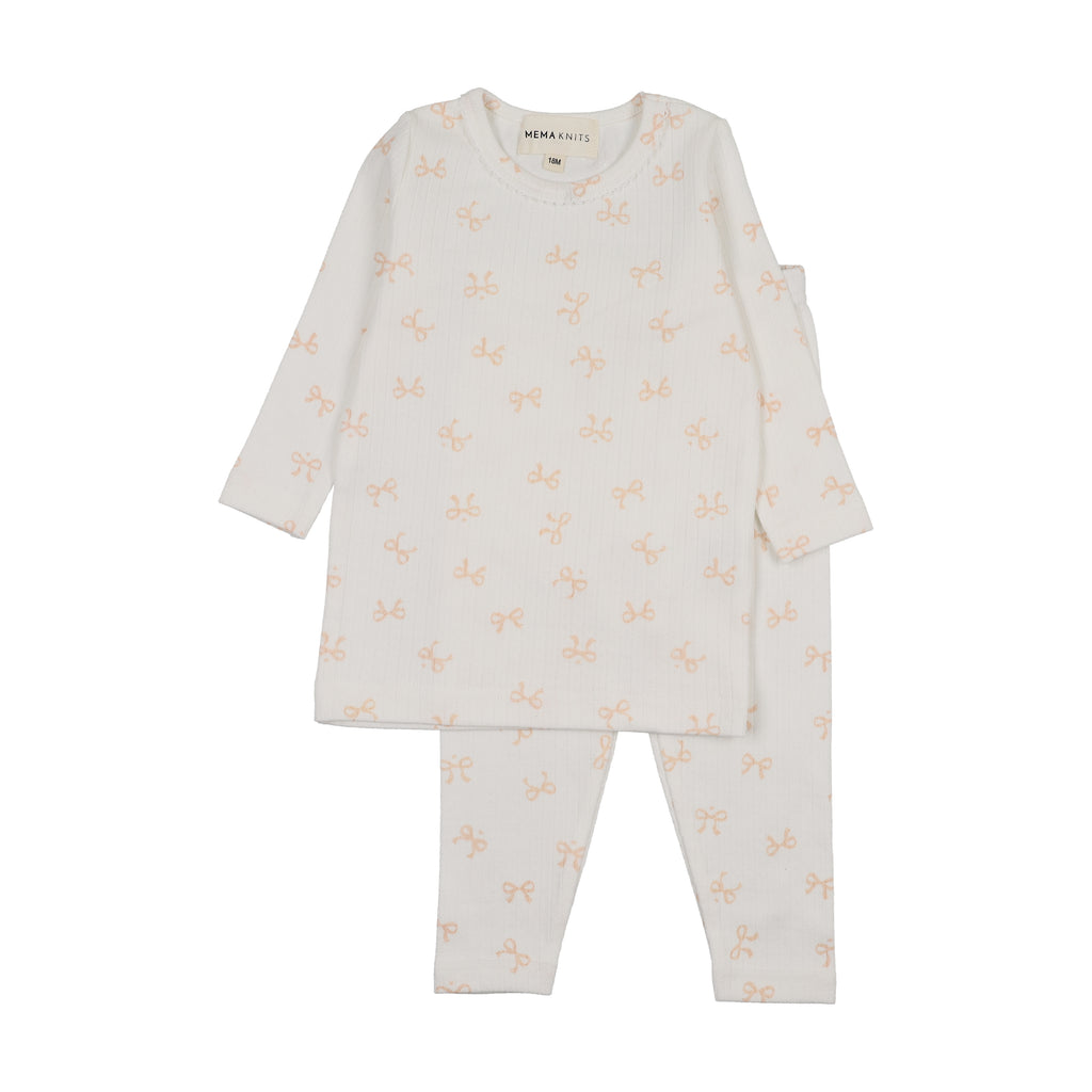 Mema Knits Bow Print 2-Piece Set - Winter White - Rose Smoke Bows ...