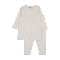 Mema Knits Bow Print 2-Piece Set - Winter White - Rose Smoke Bows
