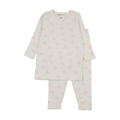 Mema Knits Bow Print 2-Piece Set - Winter White - Rose Smoke Bows