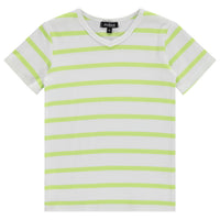 Jaybee Child White/Green Striped Ribbed Short Sleeve V-Neck Tee