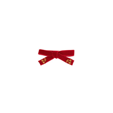 Mini Gold Thread Cherry Bows Velvet (2pk) - Red