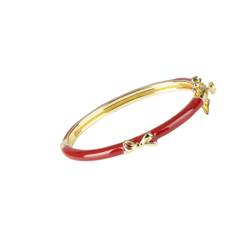 Picky Deep Red Bangle With Gold Bow  ( FINAL SALE )
