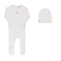 Ely's & Co Organic Embroidered Cherry Pointelle Collection Girls Cream Footie + Beanie