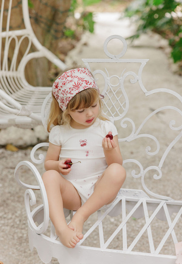 Aurora Pointelle Bow Print Collection Ivory Pink Tshirt + Bloomer