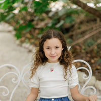 Aurora Pointelle Bow Print Collection Ivory Pink 3/4 Sleeve Tshirt