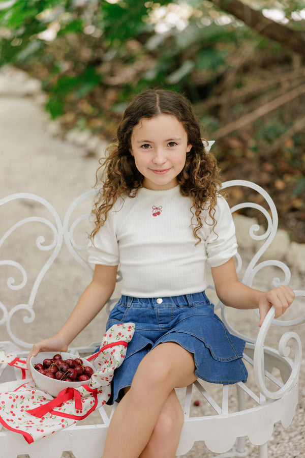 Aurora Pointelle Bow Print Collection Ivory Pink 3/4 Sleeve Tshirt