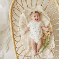 Ely's & Co Floral Pointelle Collection Ivory Pink Romper