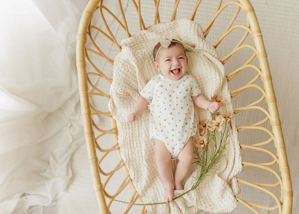 Ely's & Co Floral Pointelle Collection Ivory Pink Romper