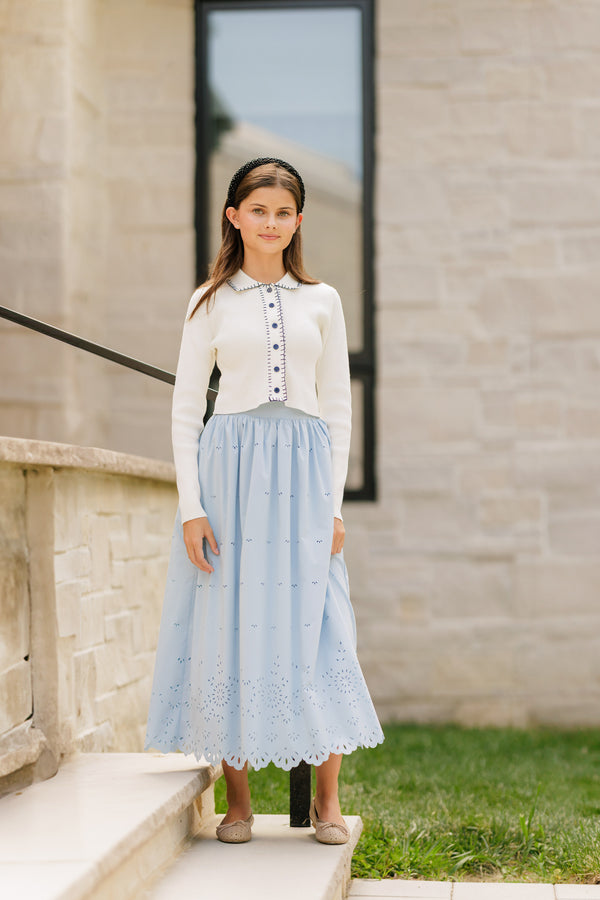 Daintti by Velvette Label Blue Eyelit Midi Skirt