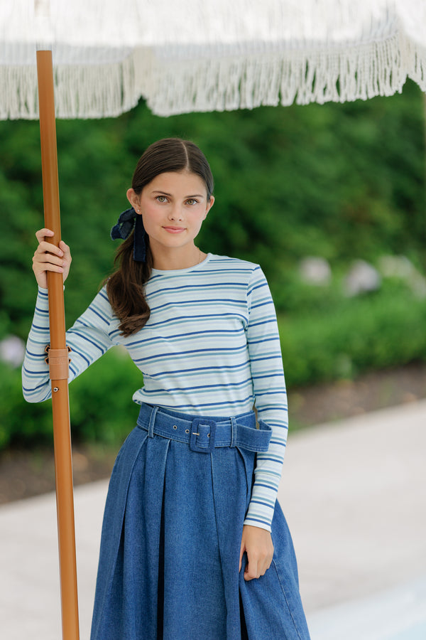 Daintti by Velvette Label Denim Belted Maxi Skirt