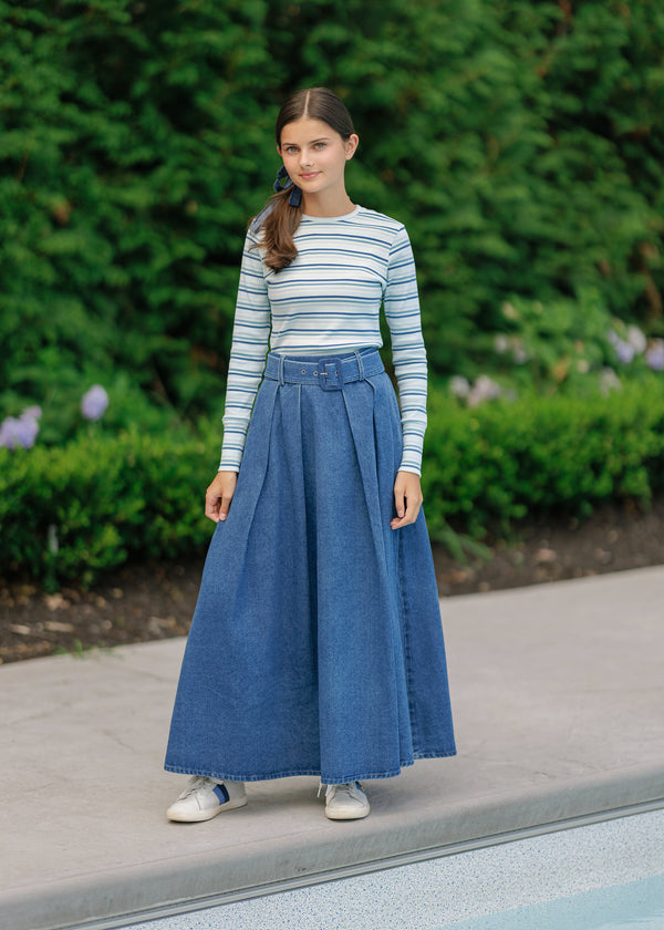 Daintti by Velvette Label Denim Belted Maxi Skirt
