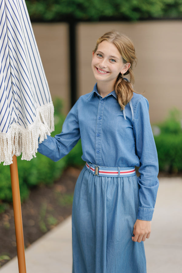 Daintti by Velvette Label Denim Elastic Belt Maxi Skirt