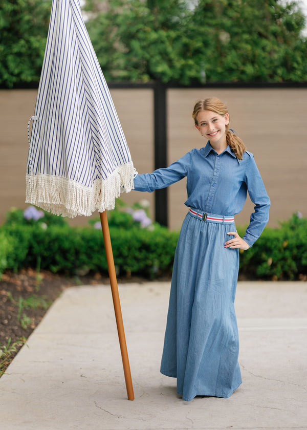 Daintti by Velvette Label Denim Elastic Belt Maxi Skirt