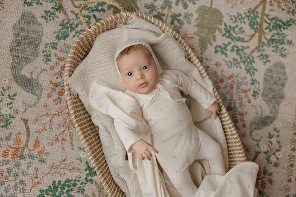 Aurora Jersey Cotton Butterfly/ Dragonfly Collection Ivory Pink Footie + Bonnet