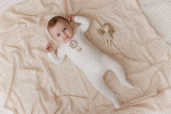 Aurora Ivory Pink French Terry Hot Air Balloon Collection - Footie + Bonnet