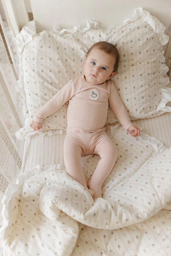 Aurora Pink Footie + Bonnet Cotton French Terry Rocking Horse