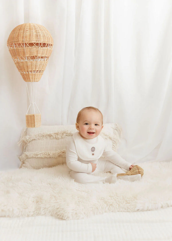 Aurora Ivory/Blue Footie + Bonnet Cotton French Terry Hot Air Balloon Collection
