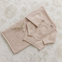 Peluche Taupe Embossed Reversible Cardigan + Beanie Set