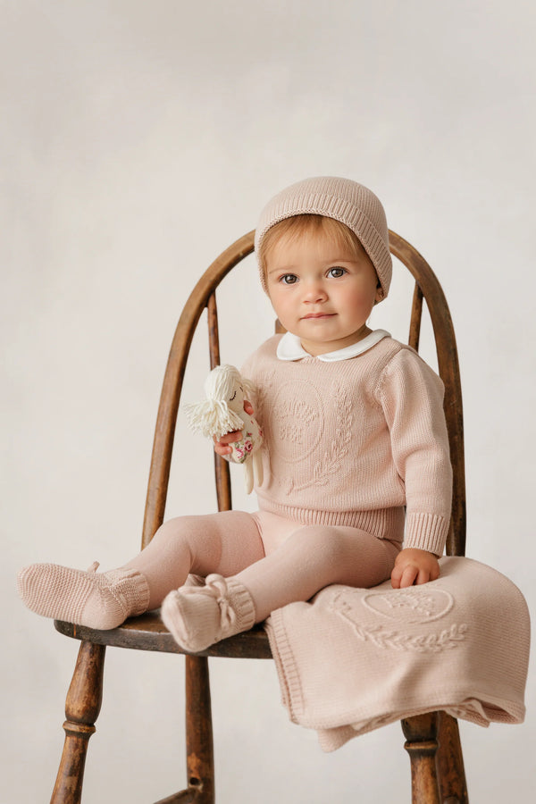 Peluche Rose Embossed Reversible Cardigan + Beanie Set
