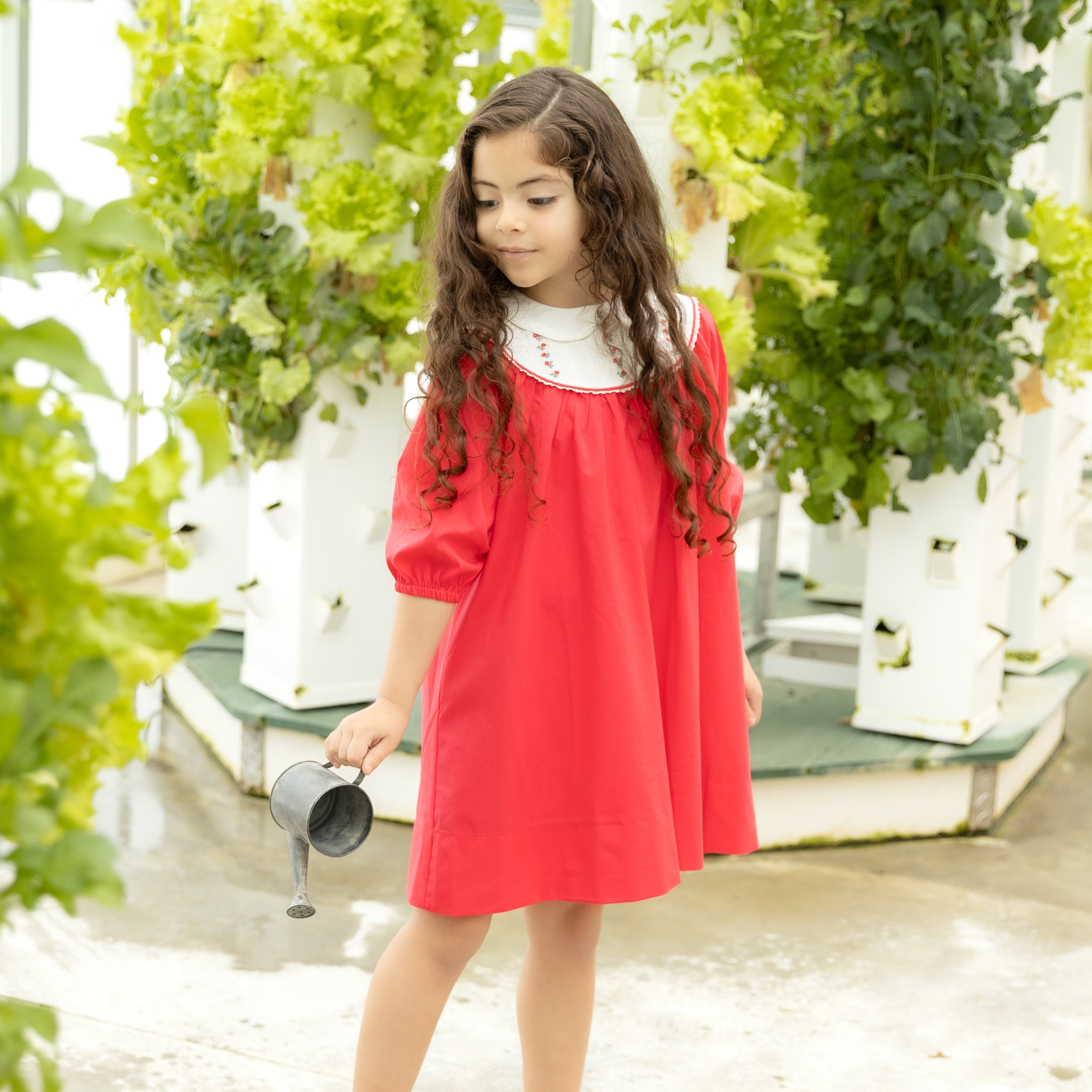 Nounelle Hot Pink Embroidered Dress 3/4 Sleeve