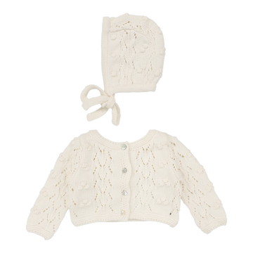 Lilette by Lil Legs Cream Lilette Popcorn Weave Cardigan Set