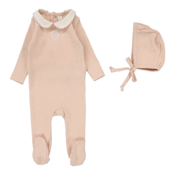Lilette by Lil Legs Dusty Pink Lilette Emblem Embroidered Footie Set