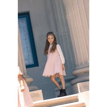 Lil Tempest Taffeta Scallop Hem Jumper with Shirt - Antique Pink