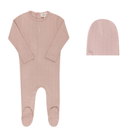 Ely's & Co Organic Embroidered Cherry Pointelle Collection Pink Footie + Beanie