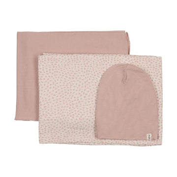 Mema Knits Bamboo Swaddle Sets + Beanie - Pink Heart Print