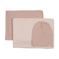 Mema Knits Bamboo Swaddle Sets + Beanie - Pink Heart Print