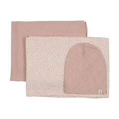Mema Knits Bamboo Swaddle Sets + Beanie - Pink Heart Print